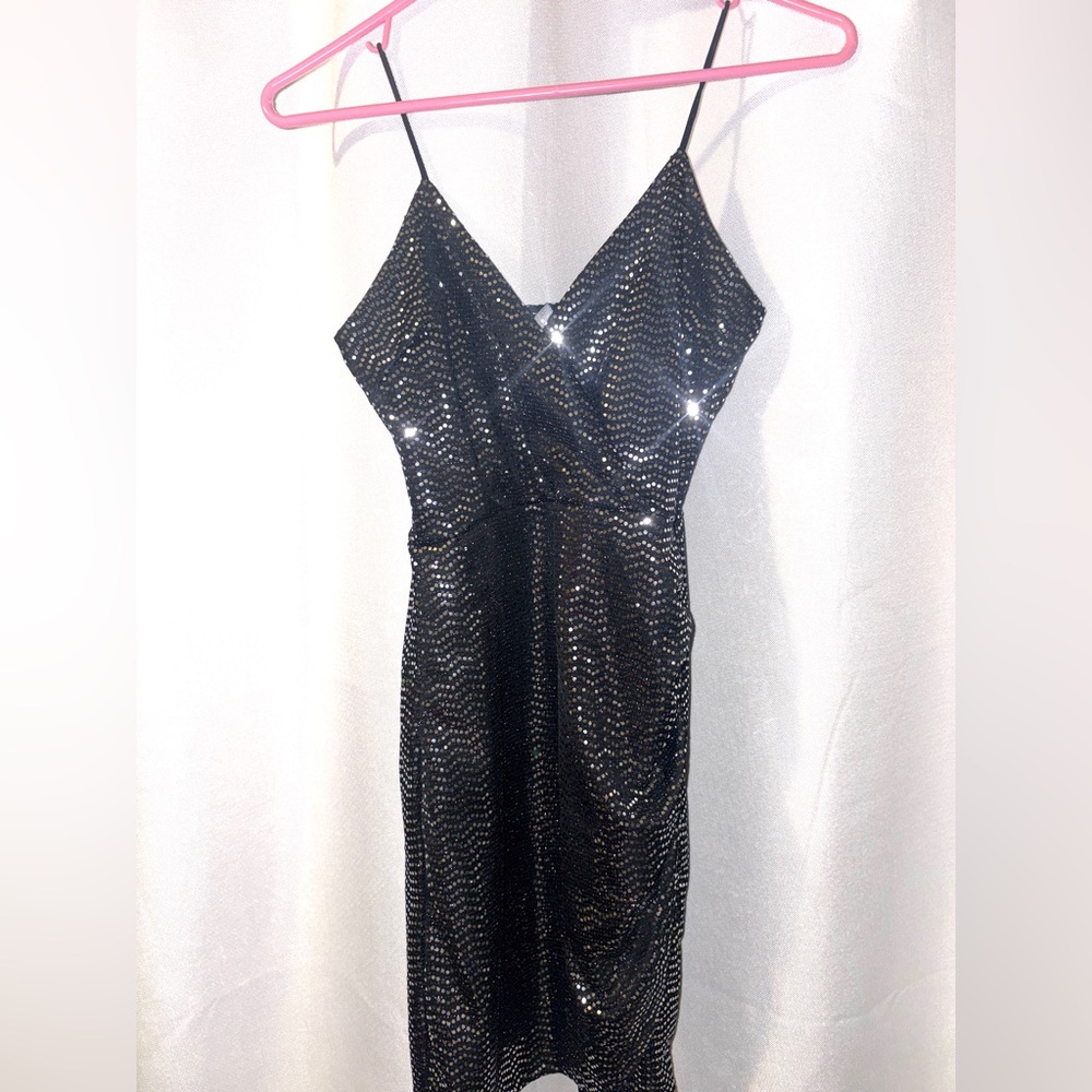 Charlotte Russe Black Glitter Backless Dress